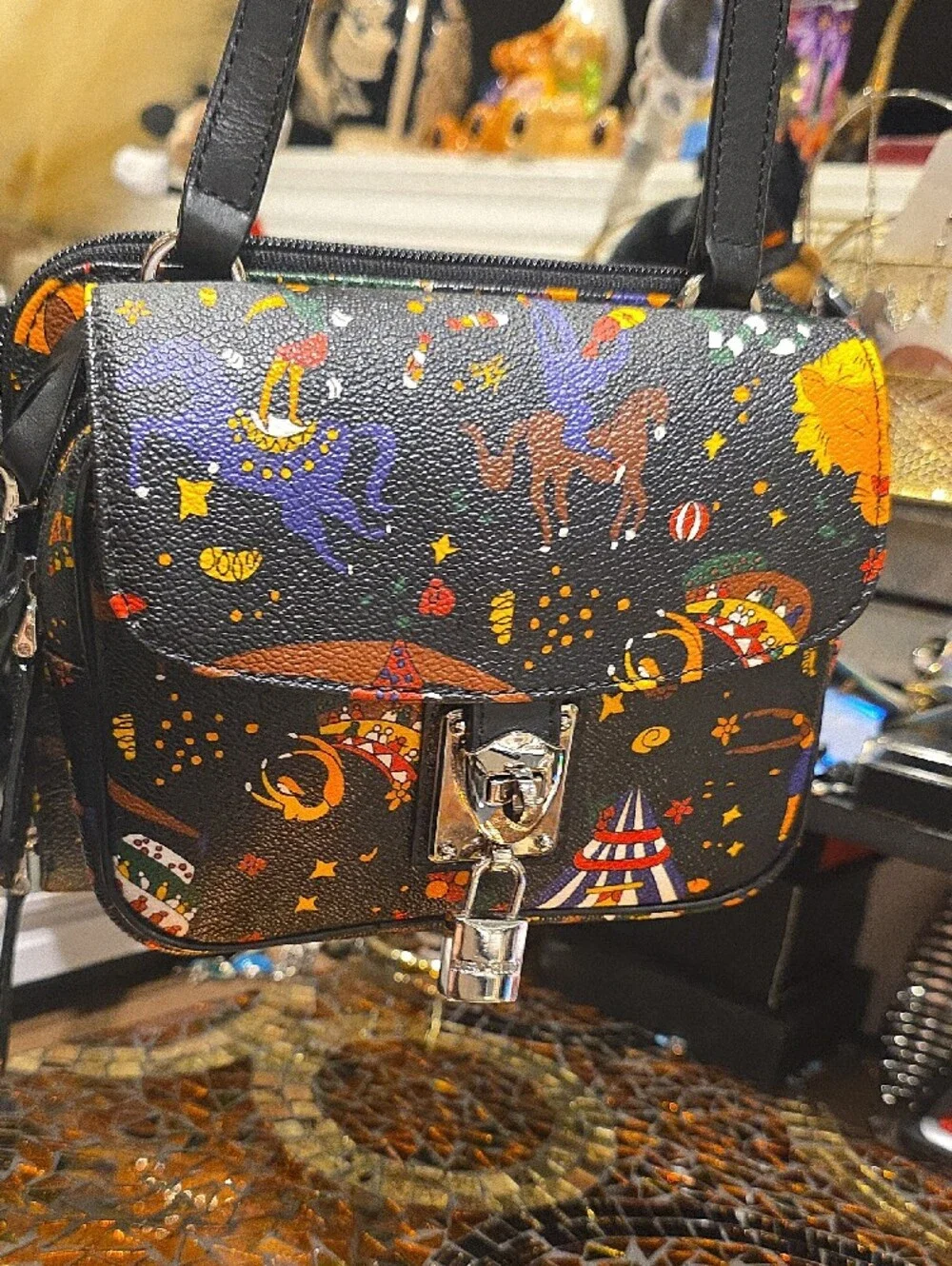 Black Carnival Print Crossbody Bag